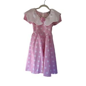 Vintage Kawalla Kids Pink Polka Dot Dress White Collar Rose Size 8
